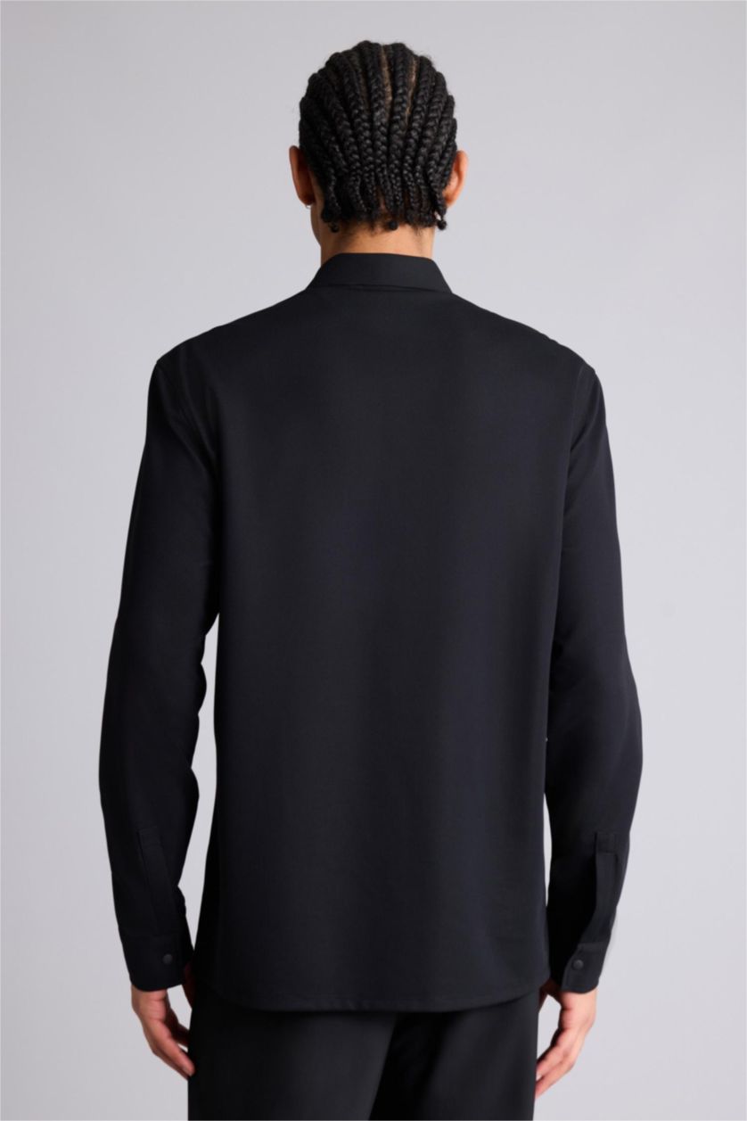 رجال أسود Slim Fit Long Sleeve Shirt