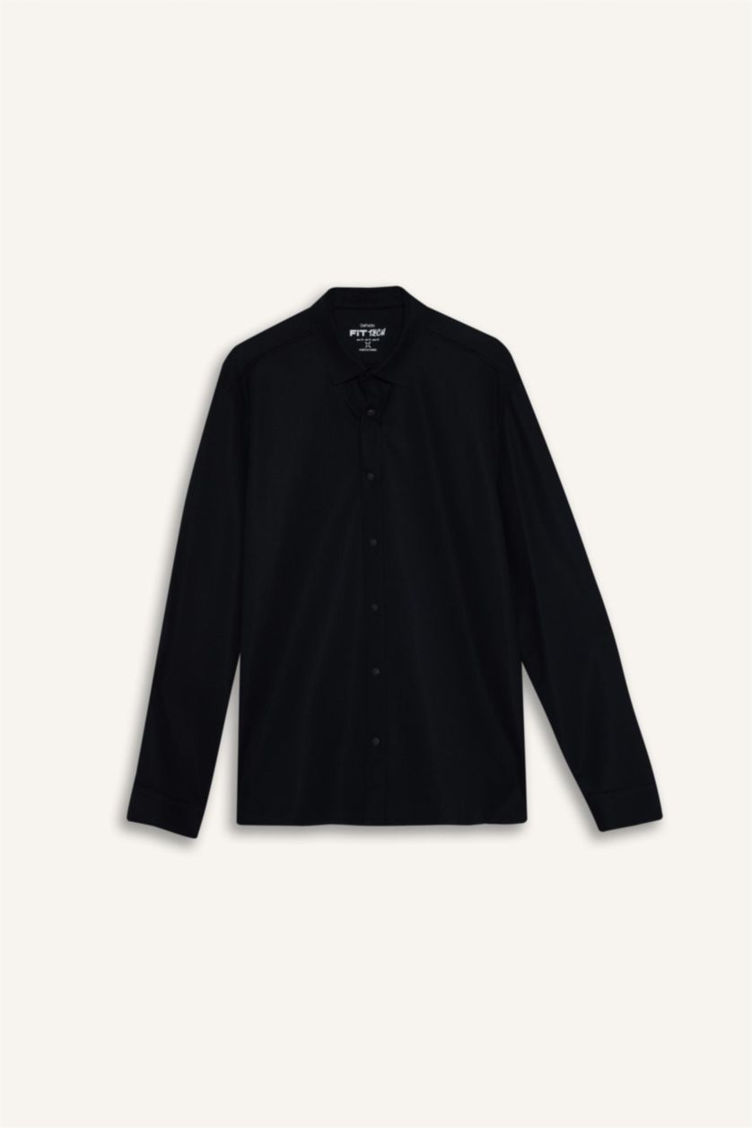 رجال أسود Slim Fit Long Sleeve Shirt