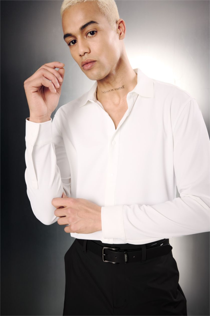 MAN Ecru DeFactoFit Long Sleeve Shirt