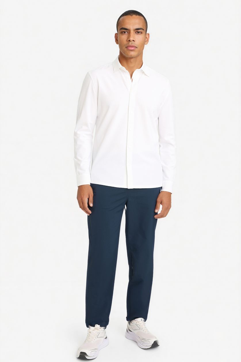 Erkek Ekru Slım Fıt Uzun Kollu Gömlek