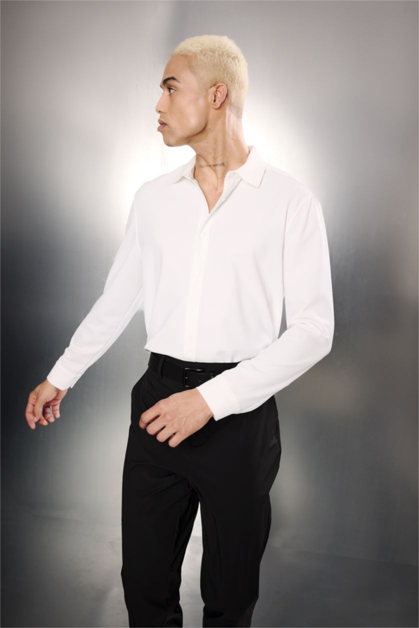 MAN Ecru DeFactoFit Long Sleeve Shirt