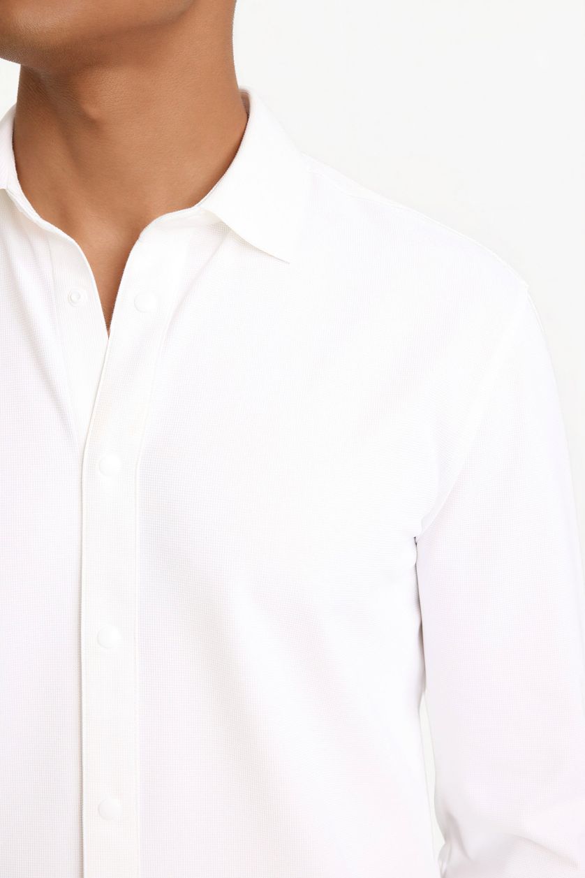 Erkek Ekru Slım Fıt Uzun Kollu Gömlek