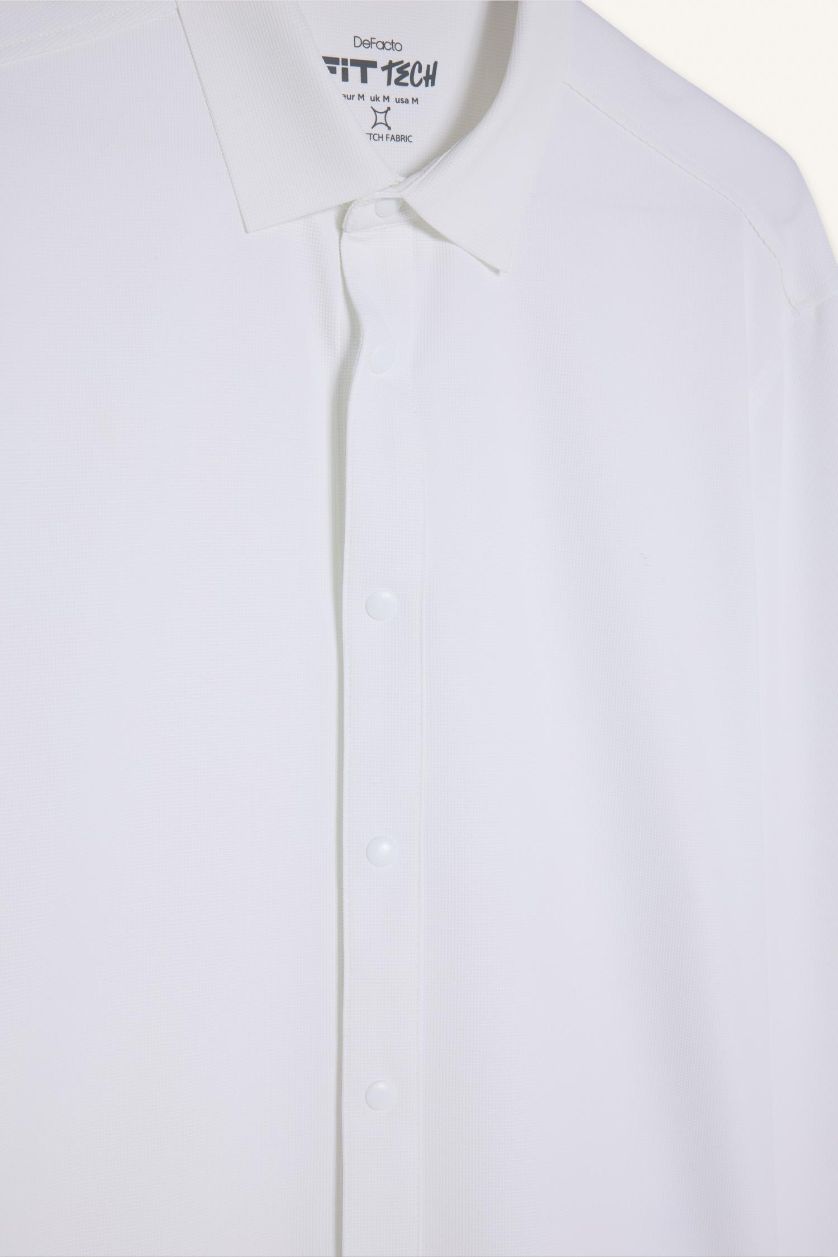 Erkek Ekru Slım Fıt Uzun Kollu Gömlek