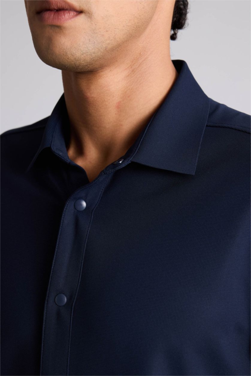 رجال كحلي قميص ردن طويل سليم فيت