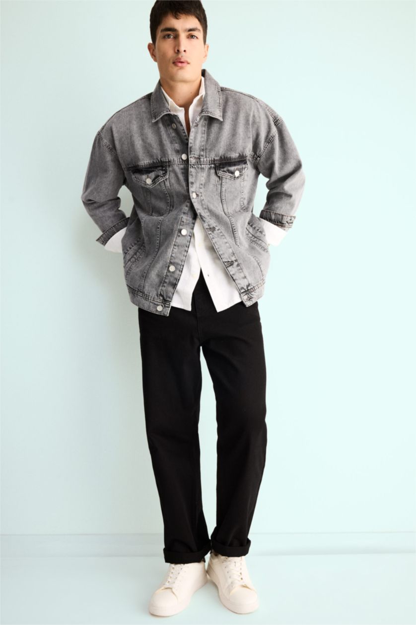 HOMME Noir Jean Baggy à jambes larges