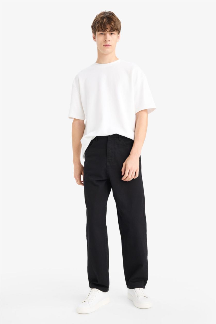 HOMME Noir Jean Baggy à jambes larges