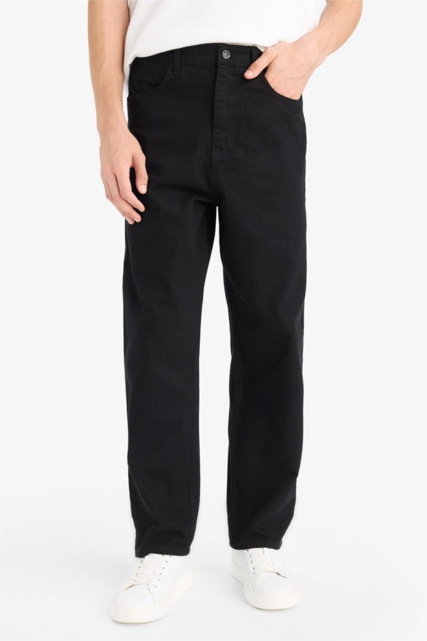 HOMME Noir Jean Baggy à jambes larges