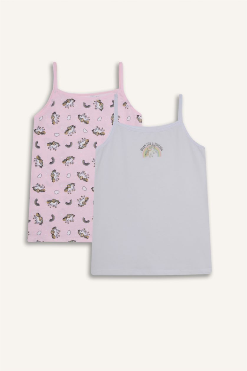 GIRLS & TEENS Light Pink Girl Patterned 2 Piece Undershirt Tank Top