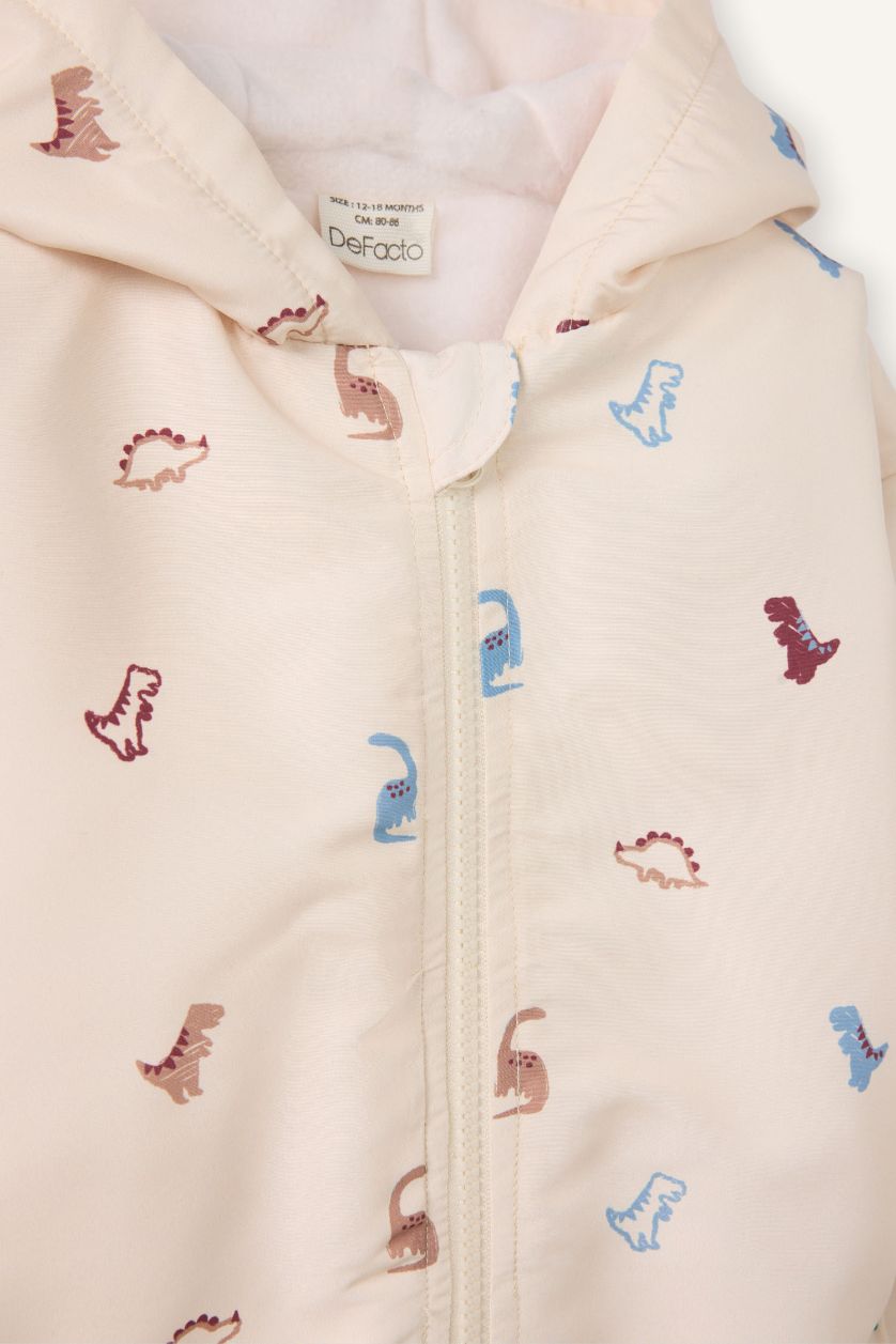 Erkek Bebek Bej Dinazor Baskılı Su Geçirmez Yağmurluk Erkek Bebek