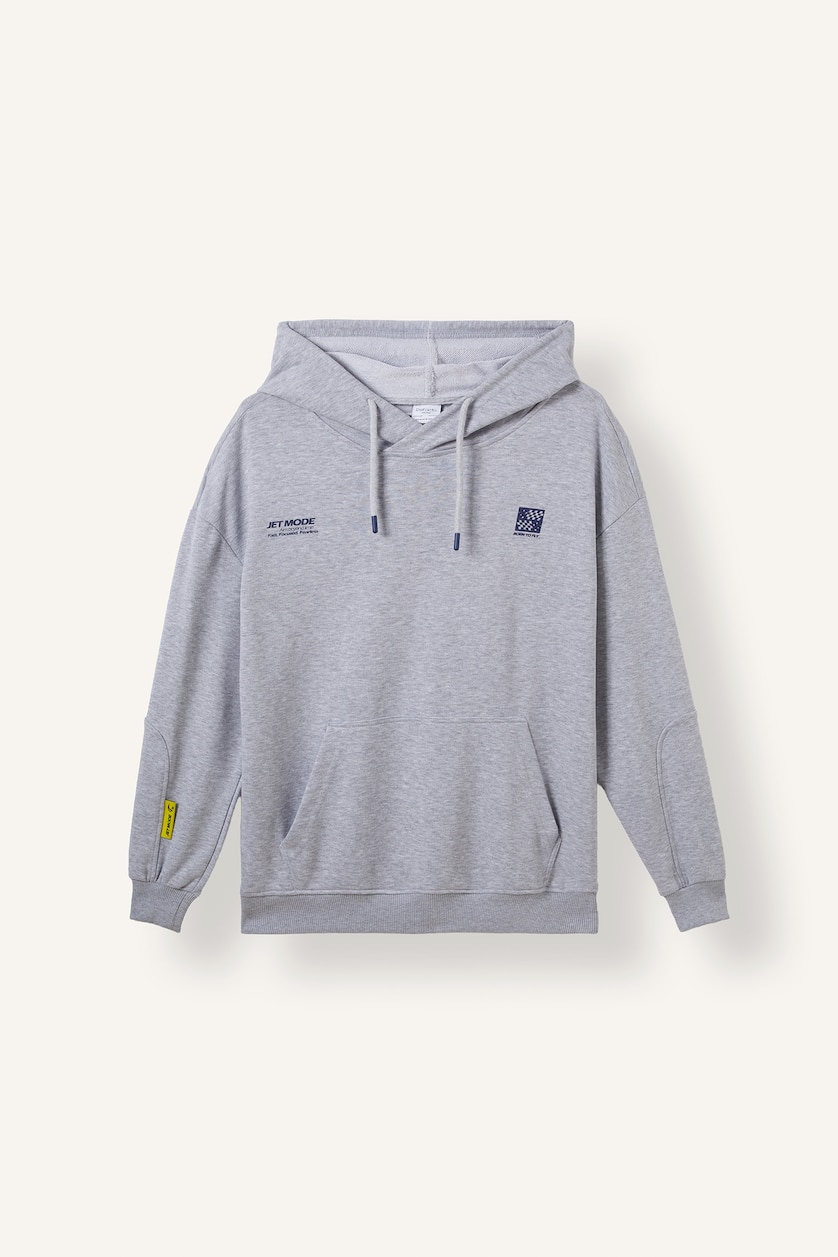 Men Grey Melange Boxy Fit Long Sleeve Hoodie