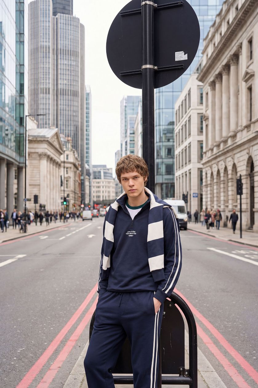 رجال كحلي سويت شيرت بطبعة شعار اوفر سايز بياخة عالية بنص سحاب