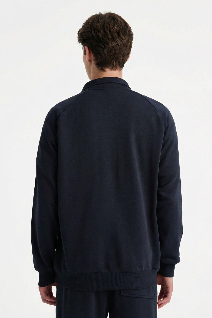 رجال كحلي سويت شيرت بطبعة شعار اوفر سايز بياخة عالية بنص سحاب