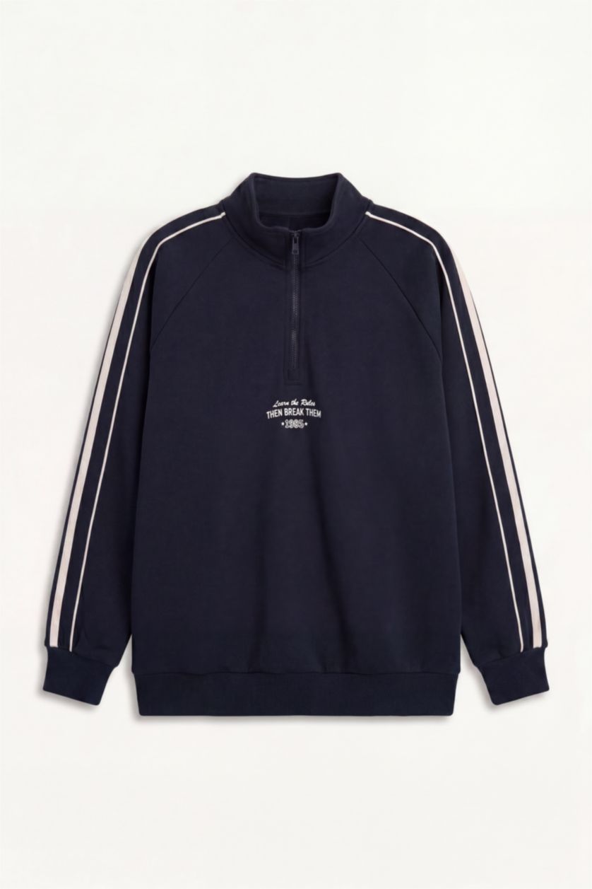 Men NAVY Boxy Fit Slogan Print Sweatshirt