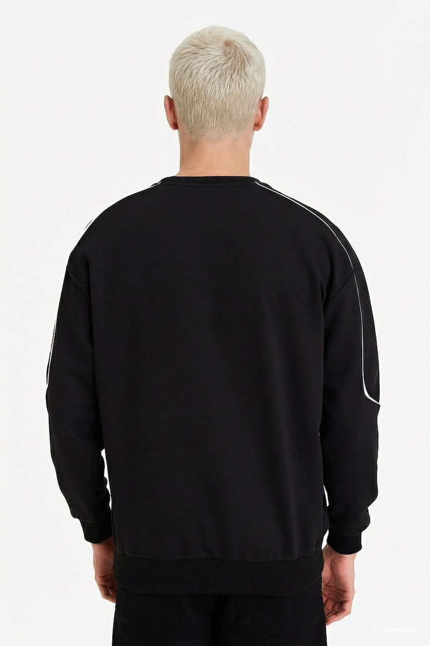 Man Black Printed Boxy Fit Sweatshirt