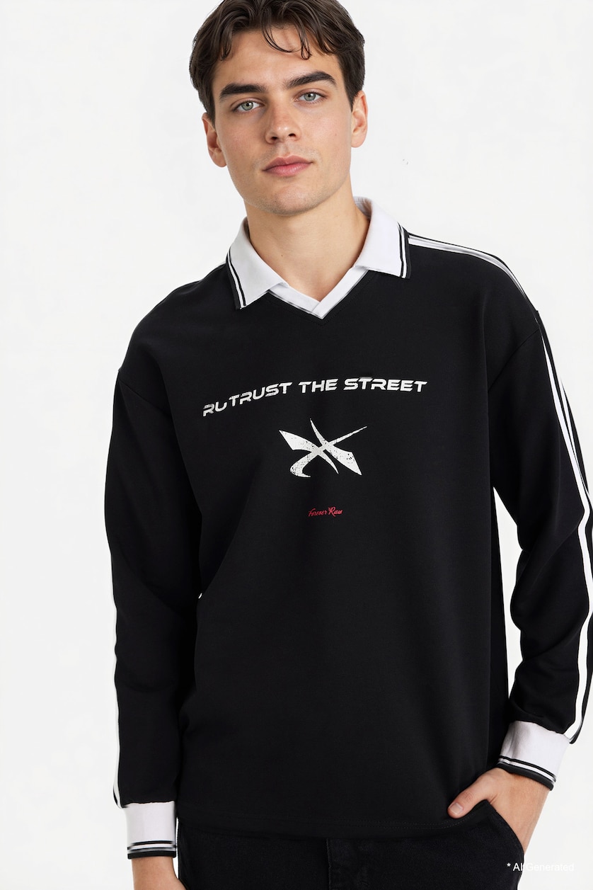 Men Black Breathable Boxy Fit Printed Sweatshirt