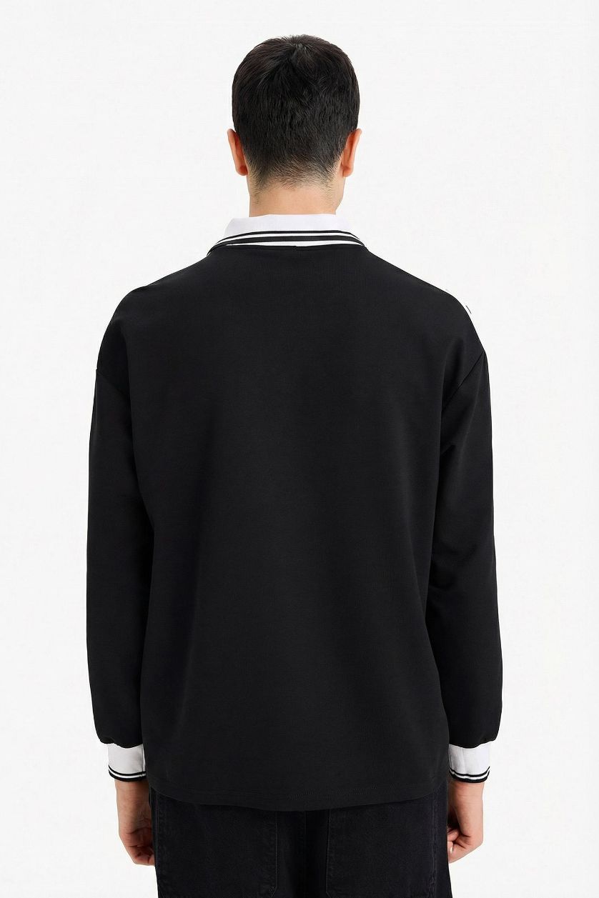 رجال أسود سويت شيرت اوفر سايز بياخة بولو