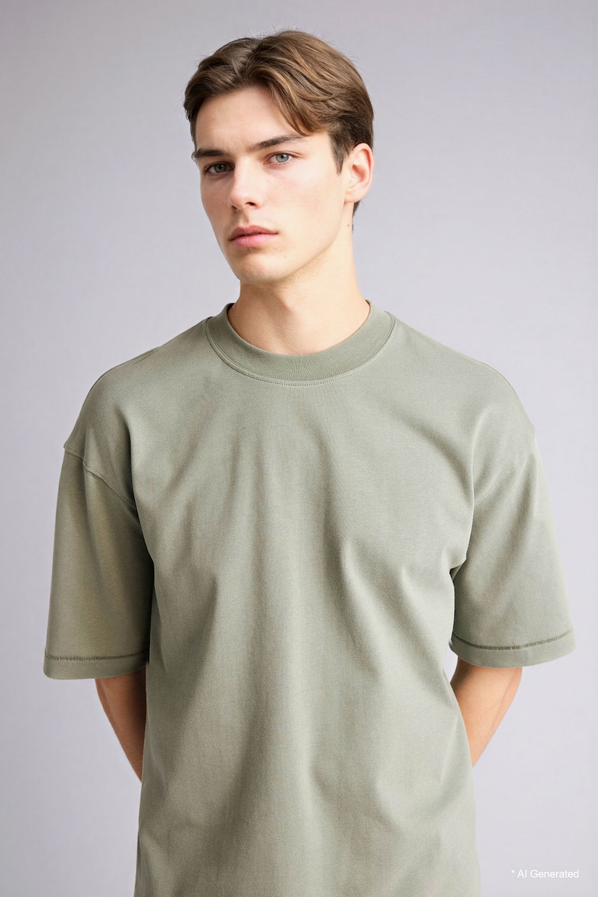 MAN Light Khaki Boxy Fit Crew Neck Short Sleeve Cotton T-Shirt