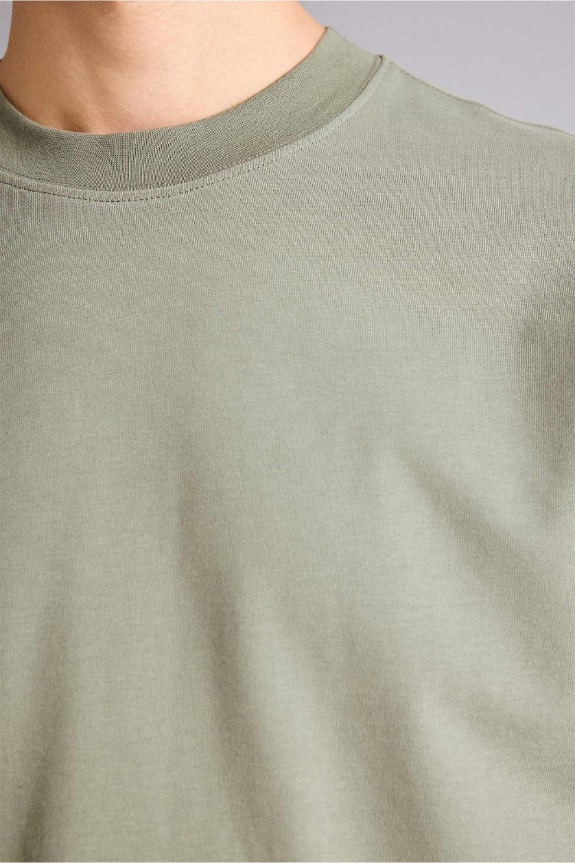 Erkek Açık Haki %100 Pamuk Boxy Fit Tişört