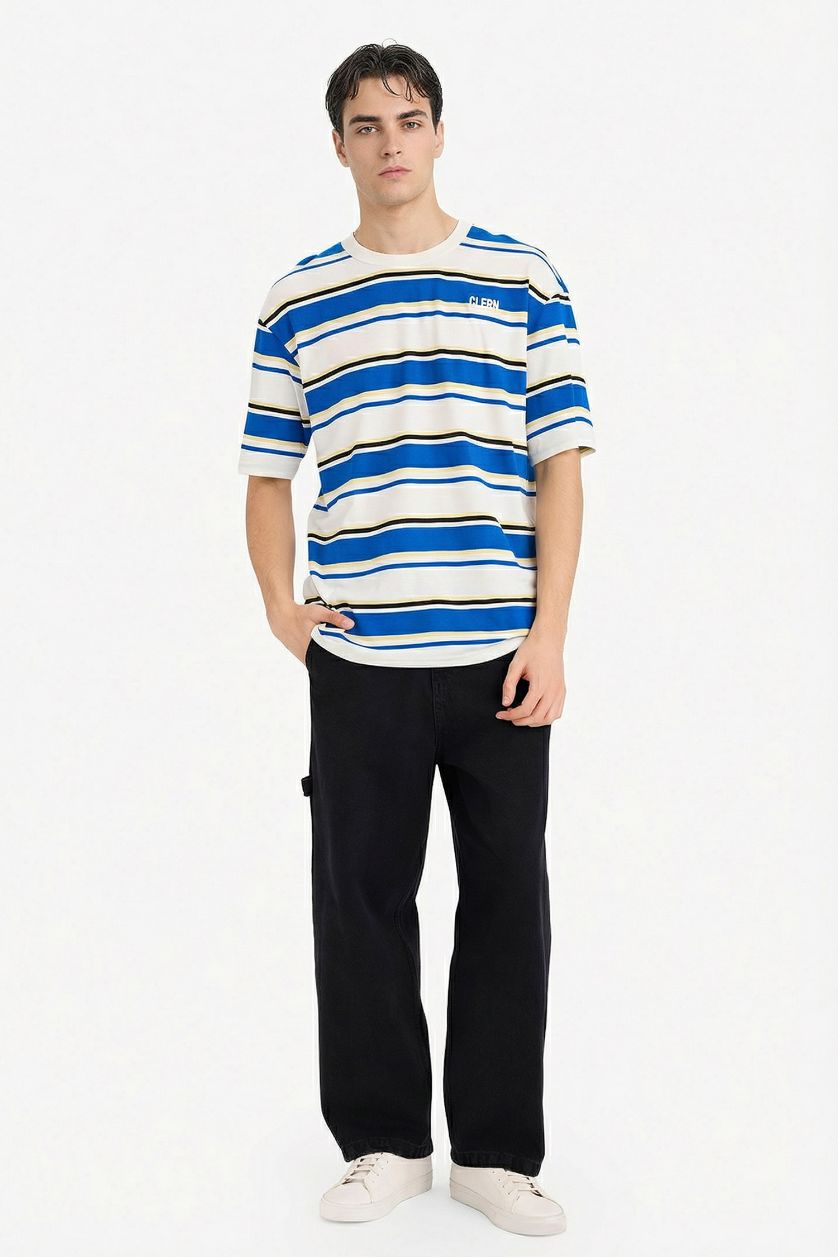 Erkek Saks %100 Pamuk Boxy Fit Baskılı Tişört