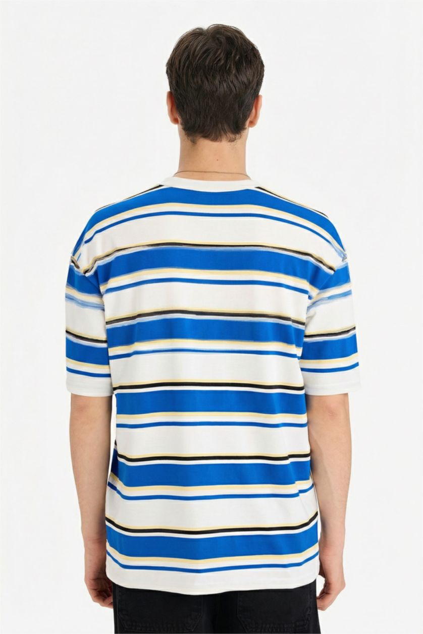 Erkek Saks %100 Pamuk Boxy Fit Baskılı Tişört