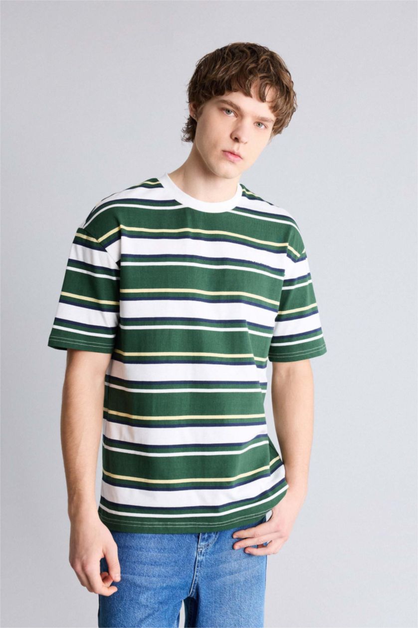 MAN Dark Green Cotton Boxy Fit Printed T-Shirt