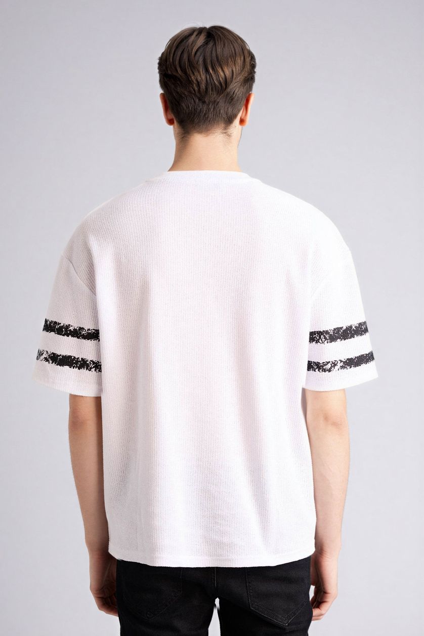 Erkek Beyaz %100 Pamuk Loose Fit Tişört