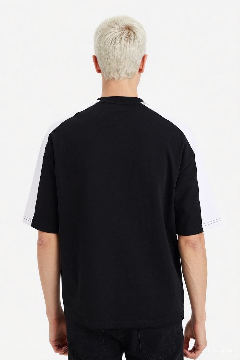Erkek Siyah %100 Pamuk Loose Fit Baskılı Tişört