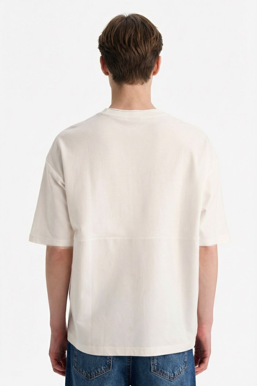 Man White Loose Fit Crew Neck Short Sleeve T-Shirt