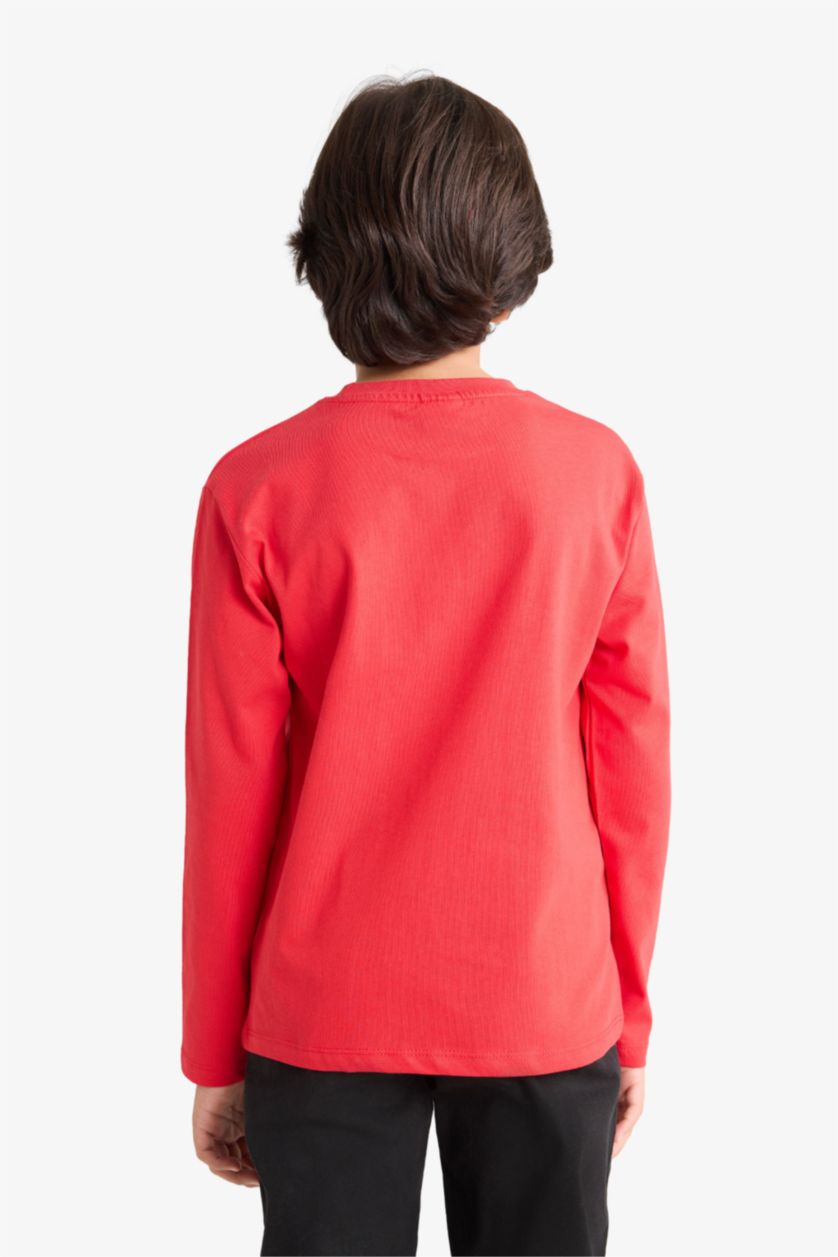 Erkek Çocuk - Genç Erkek Kırmızı Bisiklet Yaka Atatürk Baskılı Uzun Kollu Tişört Erkek Çocuk