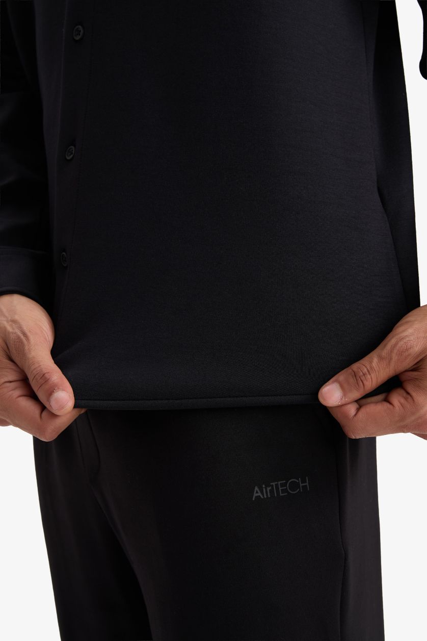 رجالي أسود قميص كم طويل من DeFactoFit