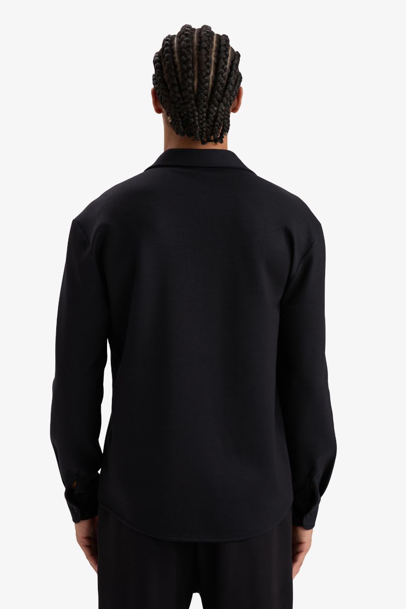 رجالي أسود قميص كم طويل من DeFactoFit