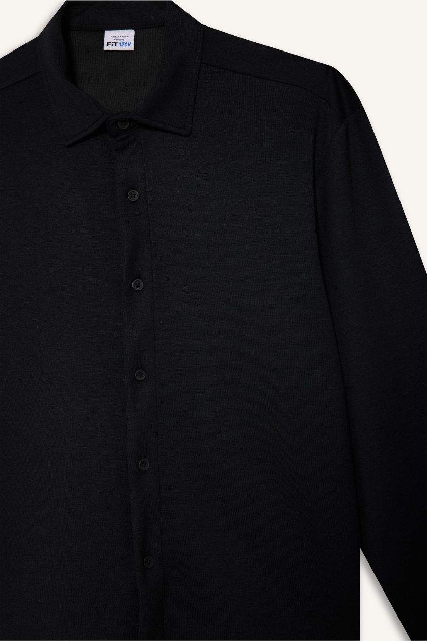 رجالي أسود قميص كم طويل من DeFactoFit