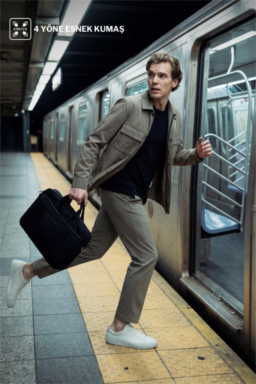 Man Khaki Tailored Fit Trousers