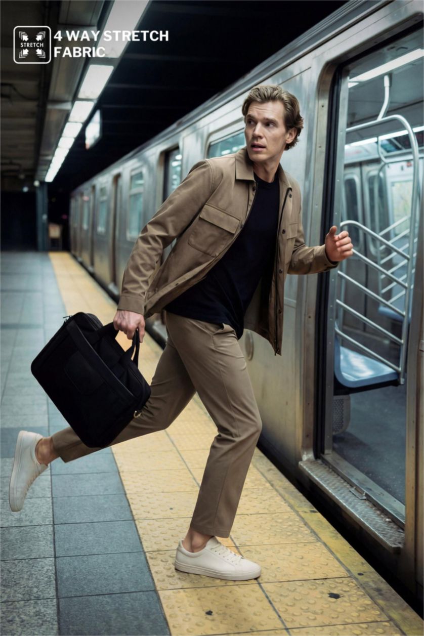 MAN Khaki Tailored Fit Trousers