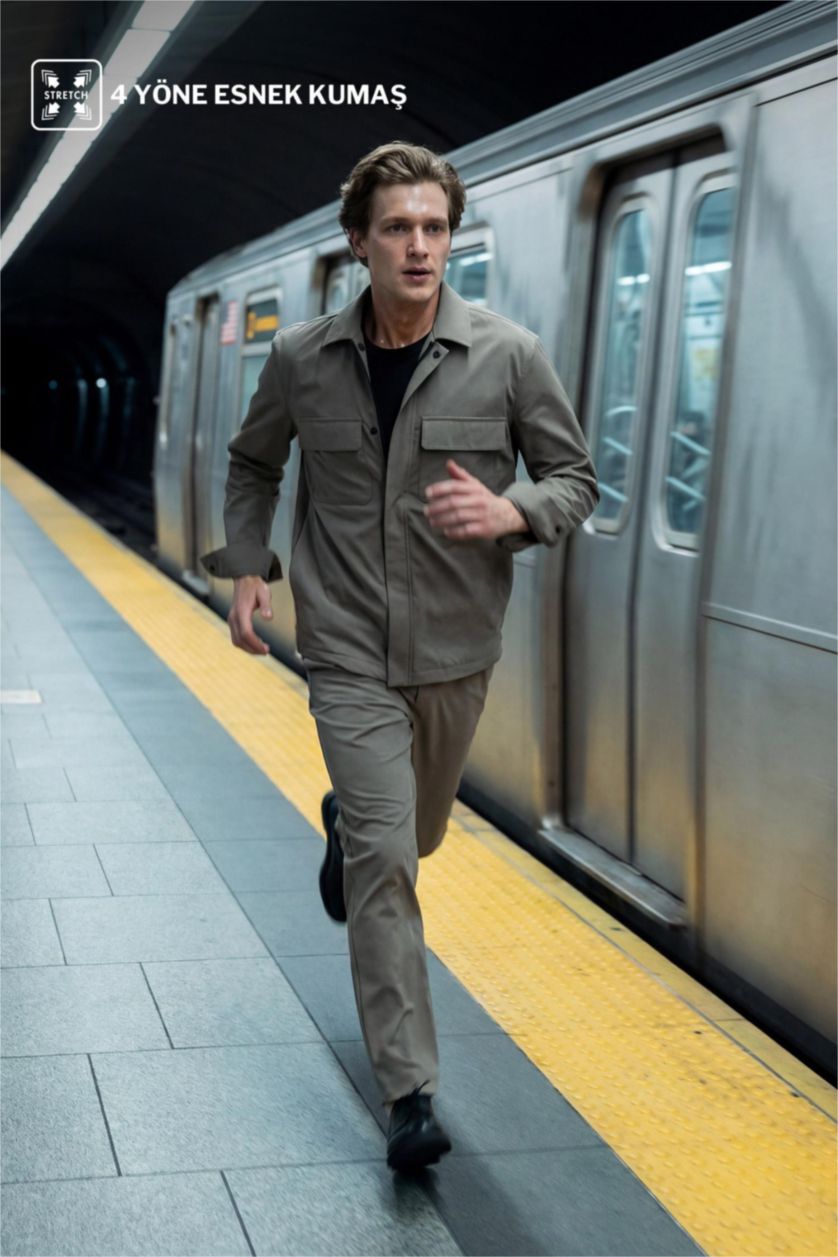 Man Khaki Tailored Fit Trousers