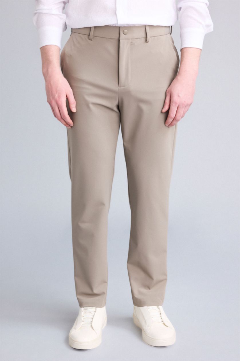 Man Khaki Tailored Fit Trousers