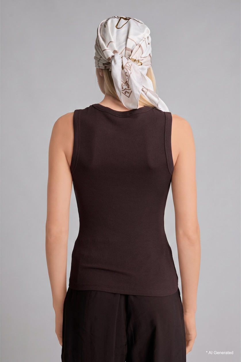 Women Brown Slim Fit Basic Ribbed Brown Top