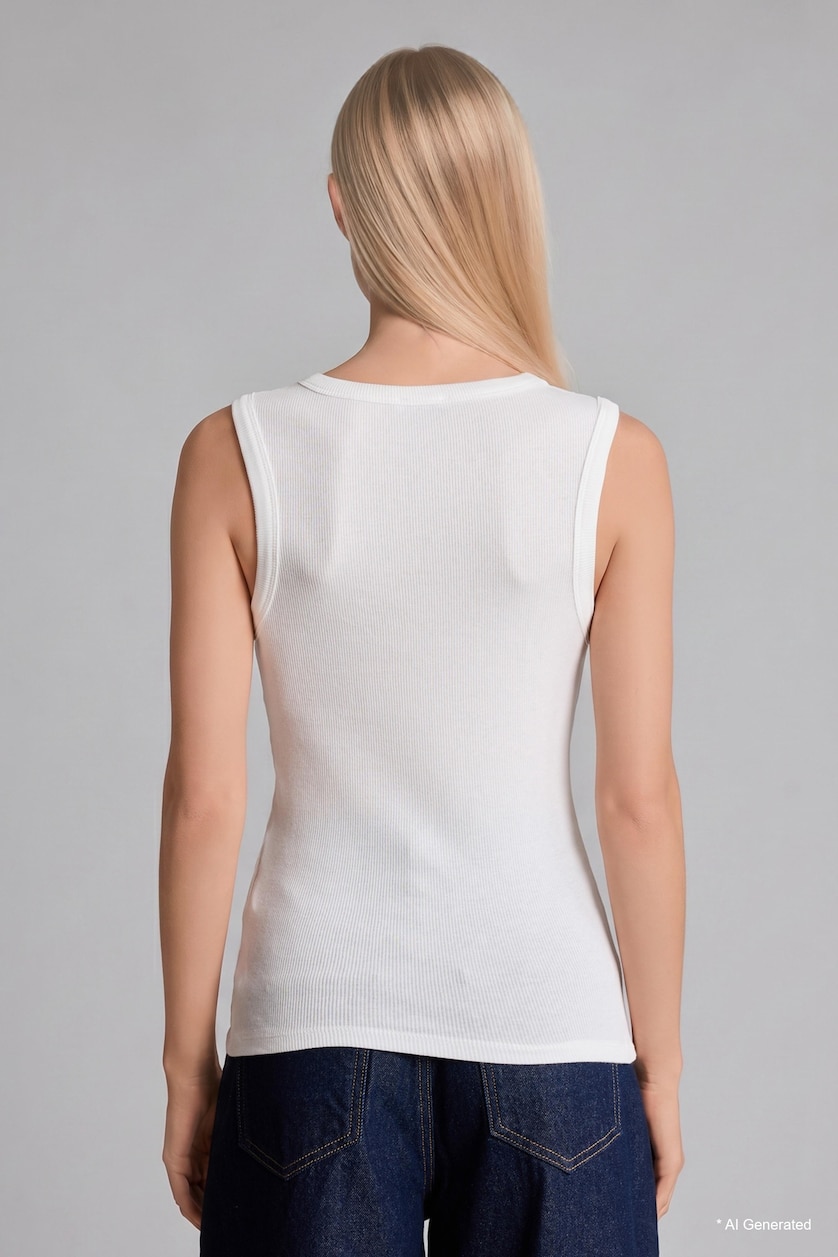 Women Ecru Slim Fit Basic Crew Neck Ribbed Top