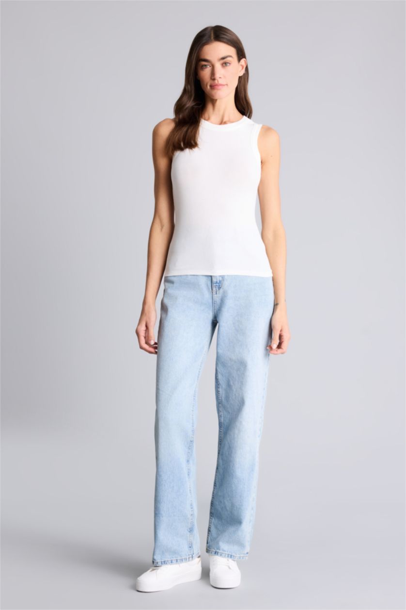 Kadın Kırık Beyaz Slım Fıt Basıc Fitilli Kaşkorse Atlet