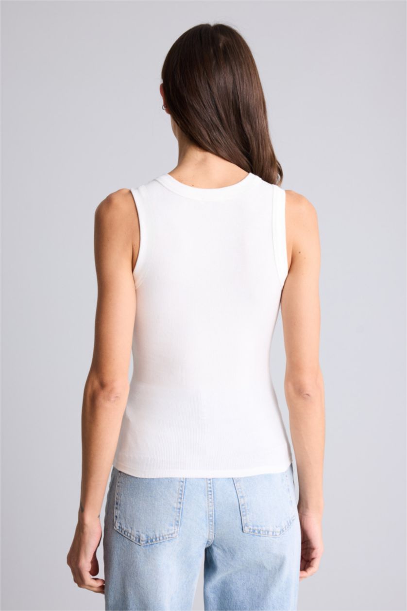 Kadın Kırık Beyaz Slım Fıt Basıc Fitilli Kaşkorse Atlet