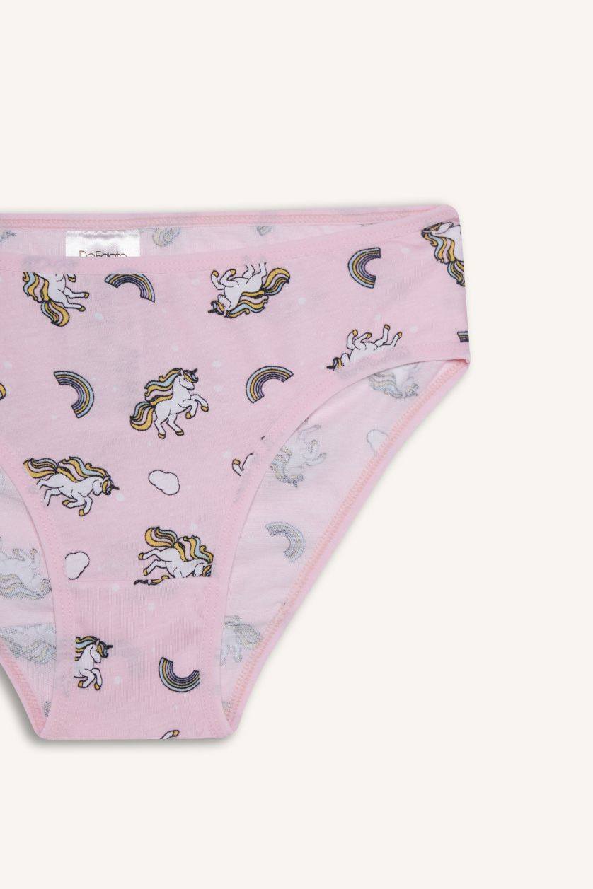 Kız Çocuk - Genç Kız Açık Pembe %100 Pamuklu Desenli 3'lü Slip Külot Kız Çocuk