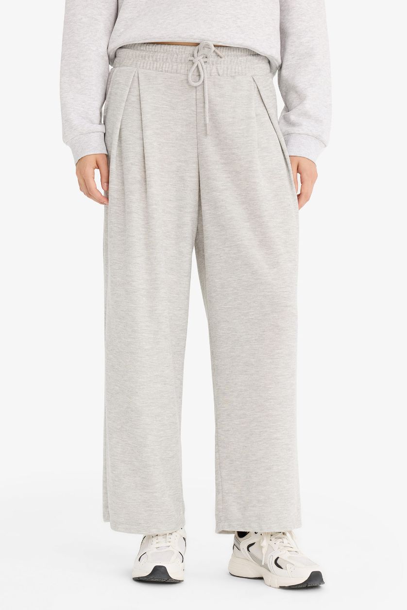 Kadın Gri Melanj Barrel Fit Kalın Kumaş Pantolon