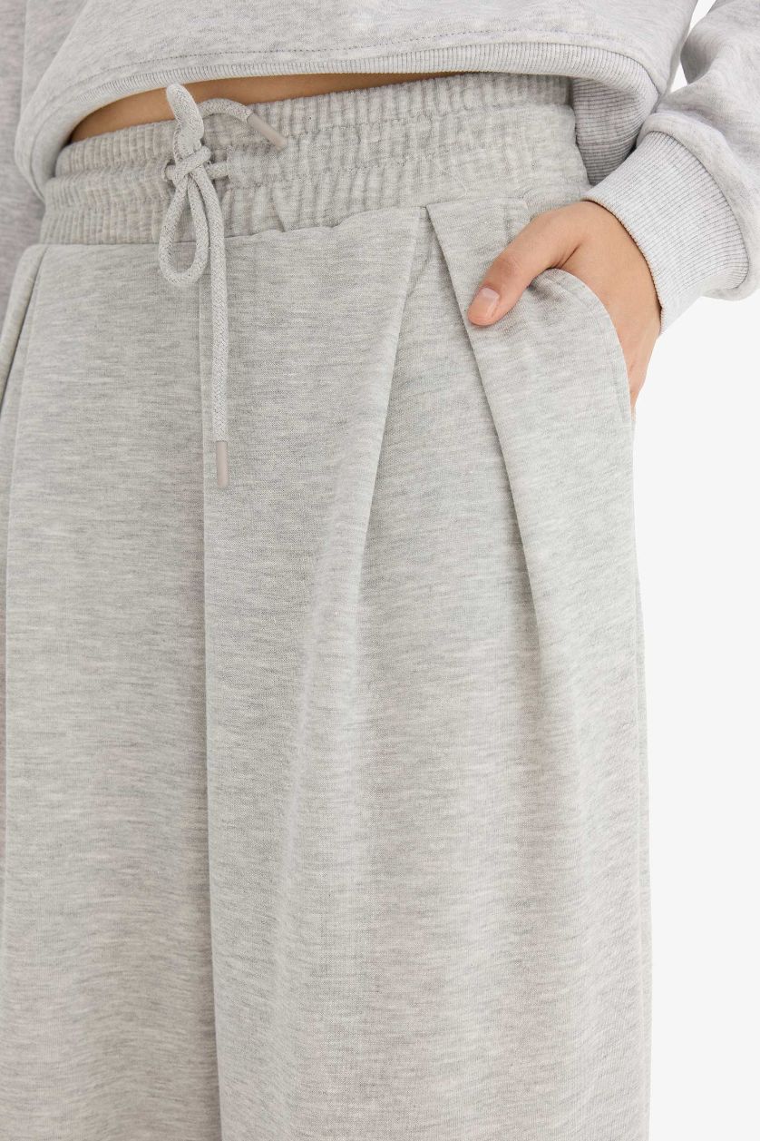 Kadın Gri Melanj Barrel Fit Kalın Kumaş Pantolon