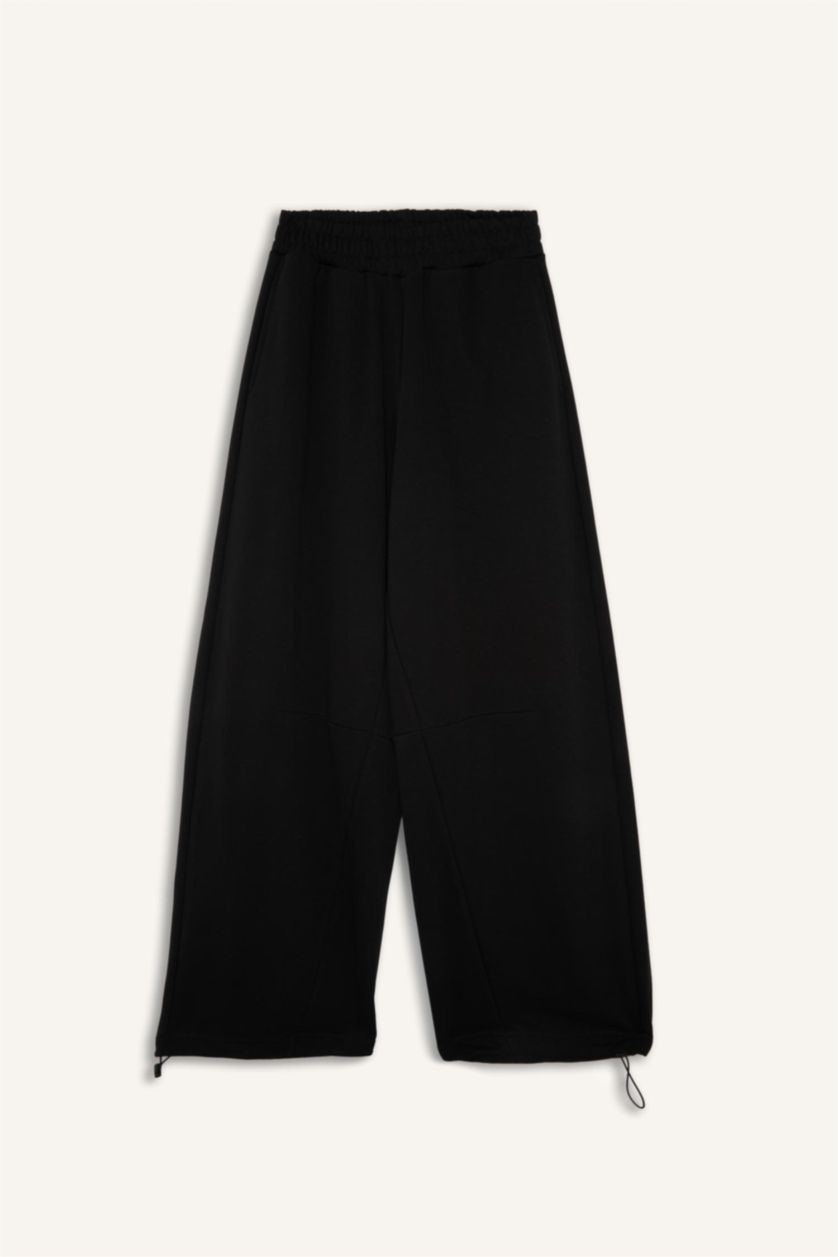 Kadın Siyah Barrel Fit Beli Lastikli Geniş Paça Eşofman Altı