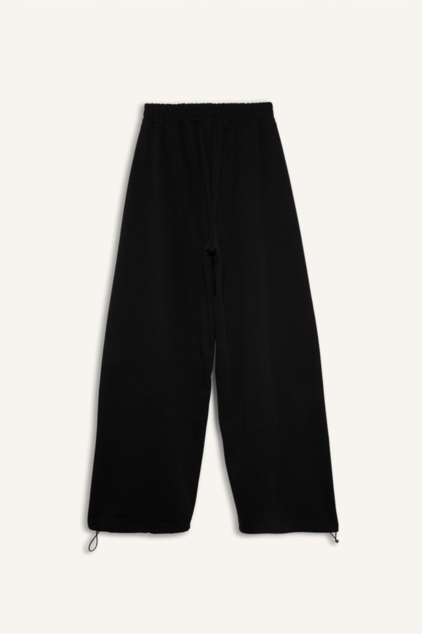 Kadın Siyah Barrel Fit Beli Lastikli Geniş Paça Eşofman Altı