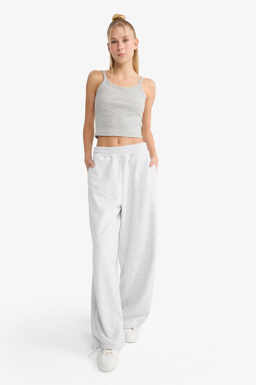 FEMME Gris Pantalon de survêtement large à taille élastique Coupe barrel