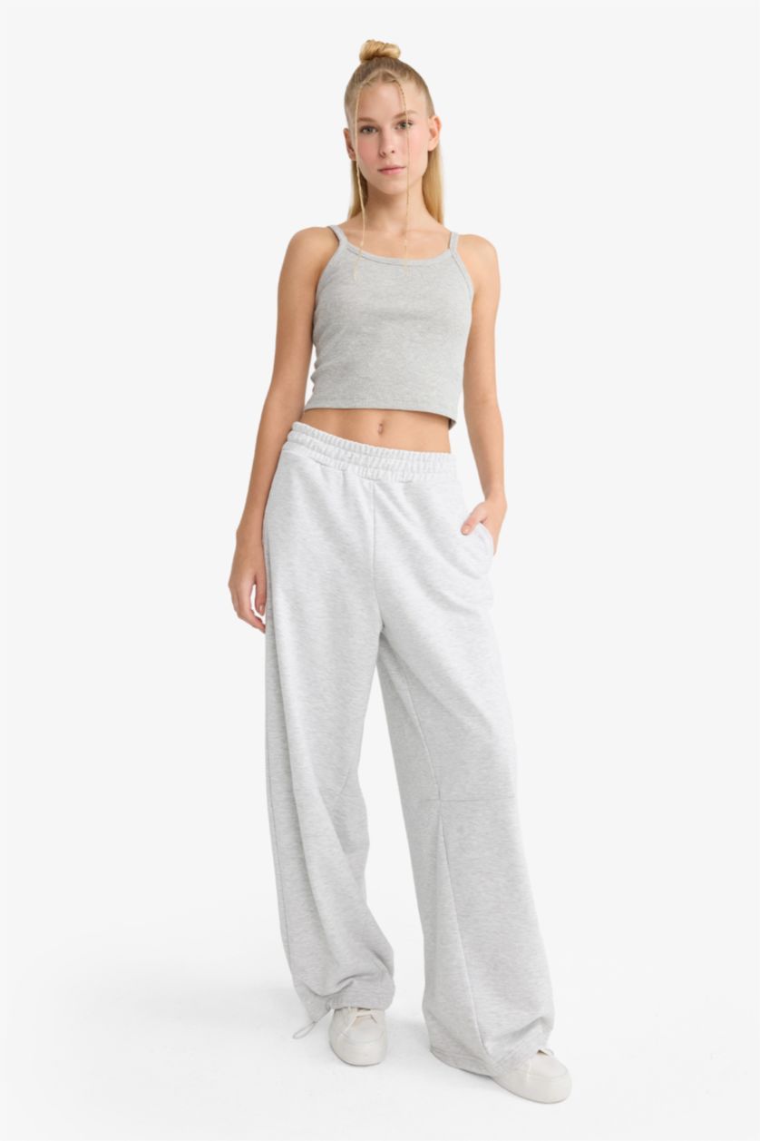 FEMME Gris Pantalon de survêtement large à taille élastique Coupe barrel