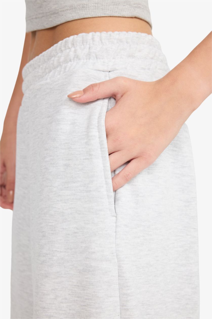 FEMME Gris Pantalon de survêtement large à taille élastique Coupe barrel