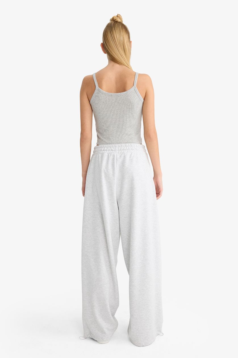 FEMME Gris Pantalon de survêtement large à taille élastique Coupe barrel