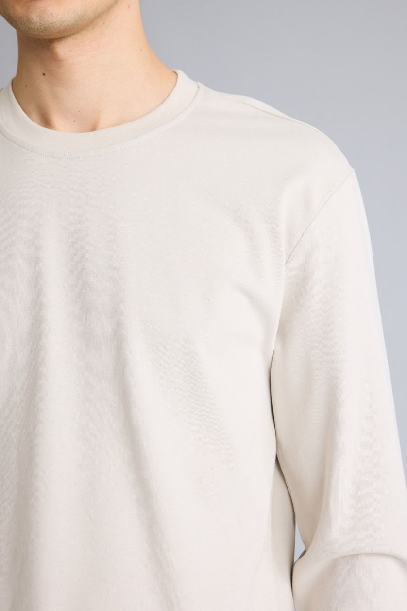 رجالي اللون الحجري بدي بيزك سادة قطن كم طويل